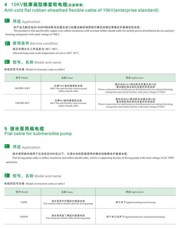 GKFB-6/10KV CEFBG YQSB低壓、控制、潛水泵及10kv抗寒、港口用扁型橡套軟電纜